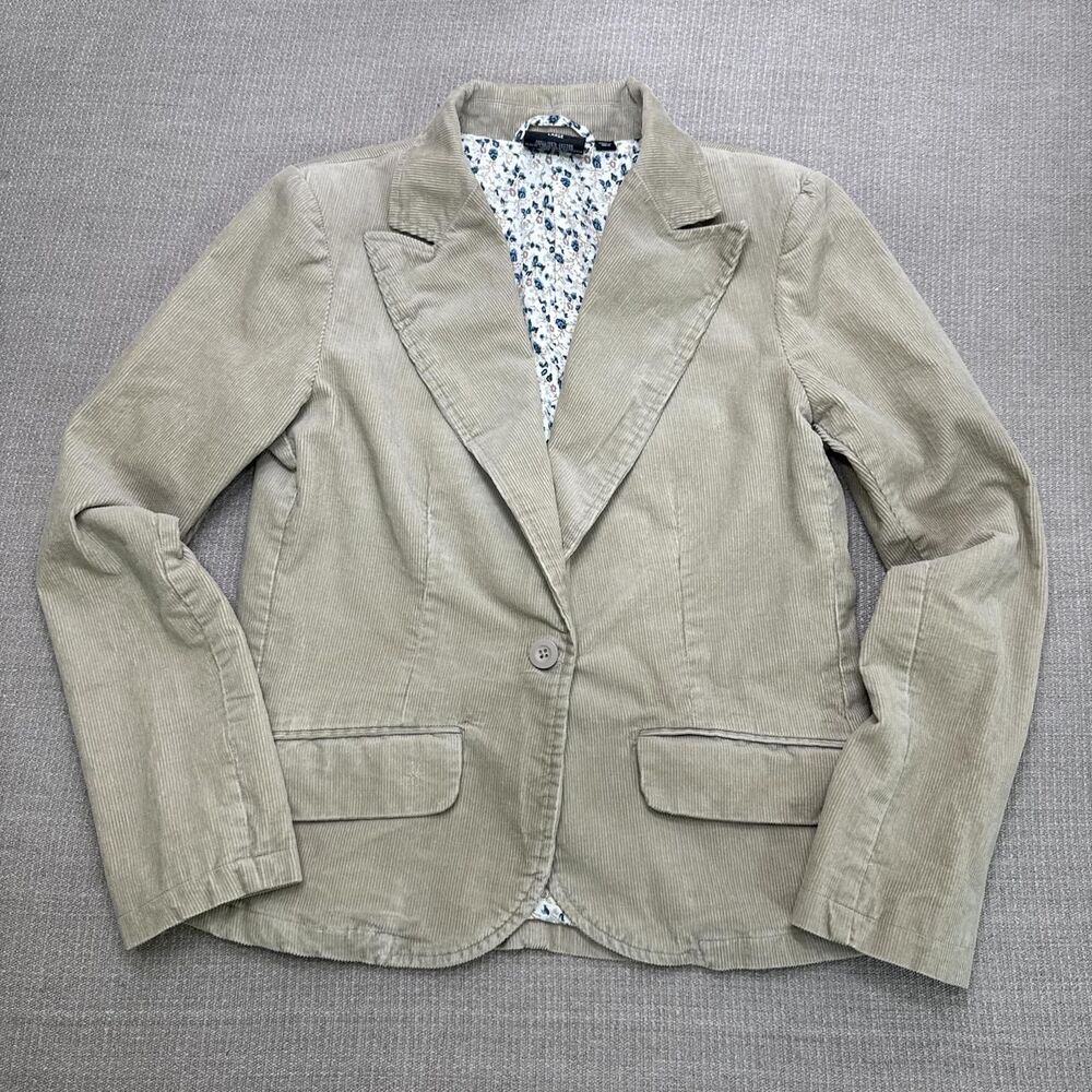 Women's Preppy Tan Corduroy Fitted Blazer Classic Fall Jacket Single Button S
